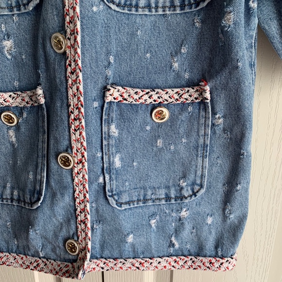 Sandro Distressed Short-Sleeve Denim Jacket - Picture 6 of 15